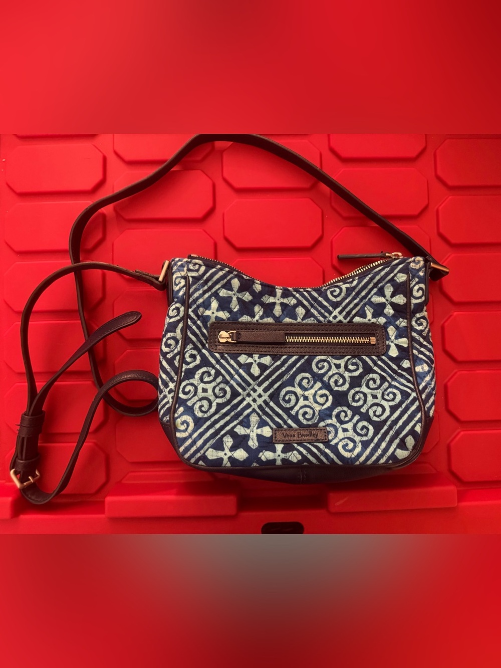 Vera Bradley Blue Batik Quilted Crossbody Bag Geometric Retired Print